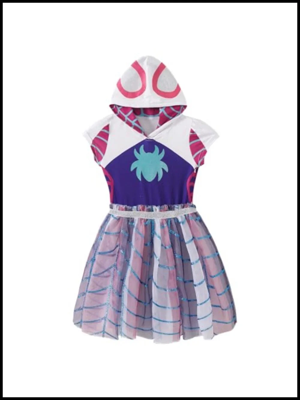 Girls Cosplay Hooded Tulle Dress with Purple Accents - Kids Costume Dress